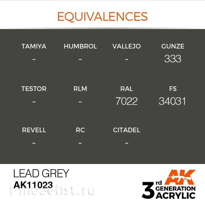 AK11023 AK Interactive Краска акриловая 3rd Generation Lead Grey 17ml / Свинцово-серый