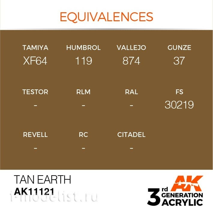 AK11121 AK Interactive Краска акриловая 3rd Generation Tan Earth 17ml