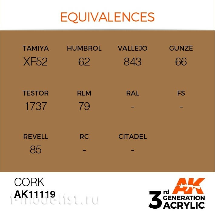 AK11119 AK Interactive Краска акриловая 3rd Generation Cork 17ml / Пробковый