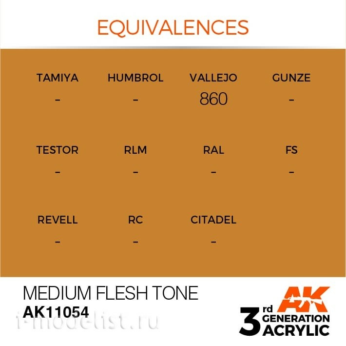AK11054 AK Interactive Краска акриловая 3rd Generation Medium Flesh Tone 17ml / Средний телесный тон