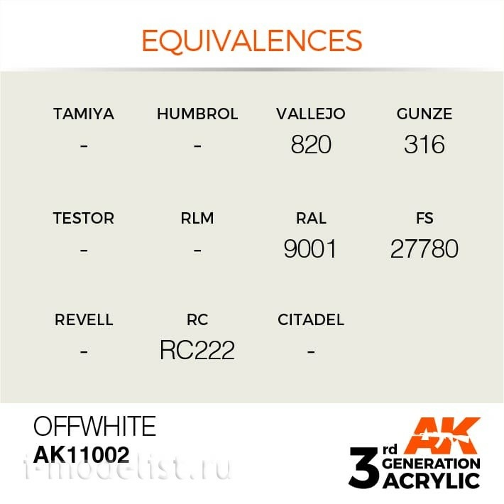AK11002 AK Interactive Краска акриловая 3rd Generation Offwhite 17ml / Глухой белый