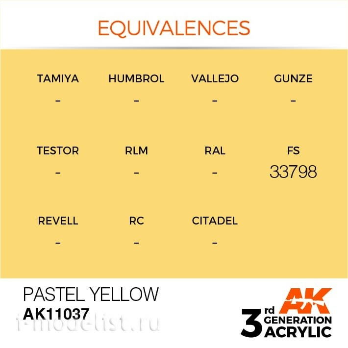 AK11037 AK Interactive Краска акриловая 3rd Generation Pastel Yellow 17ml / Пастельно-желтый