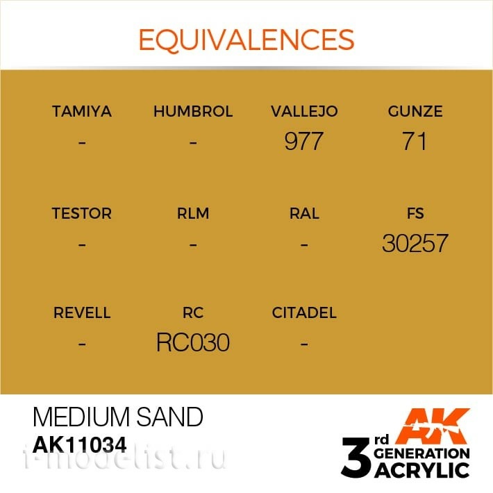 AK11034 AK Interactive Краска акриловая 3rd Generation Medium Sand 17ml / Песчаный средний