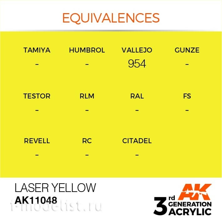 AK11048 AK Interactive Краска акриловая 3rd Generation Laser Yellow 17ml / Лазерный желтый