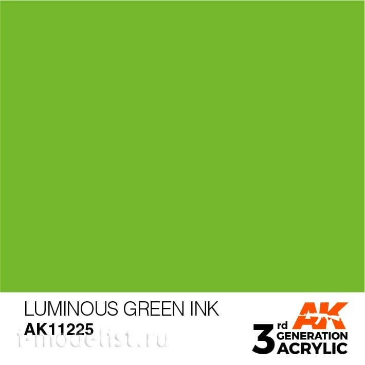AK11225 AK Interactive Краска акриловая 3rd Generation светящаяся зелёная INK, 17 мл
