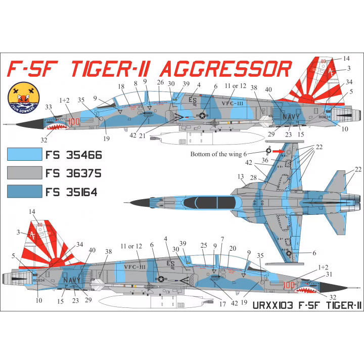 UR72103 UpRise 1/72 Декали для F-5F Tiger-II Aggressor VFC-111, с тех. надписями