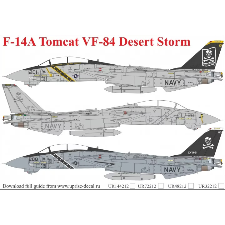 UR32212 UpRise 1/32 Декаль для F-14A Tomcat VF-84 Desert Storm, FFA (удаляемая лаковая подложка) 