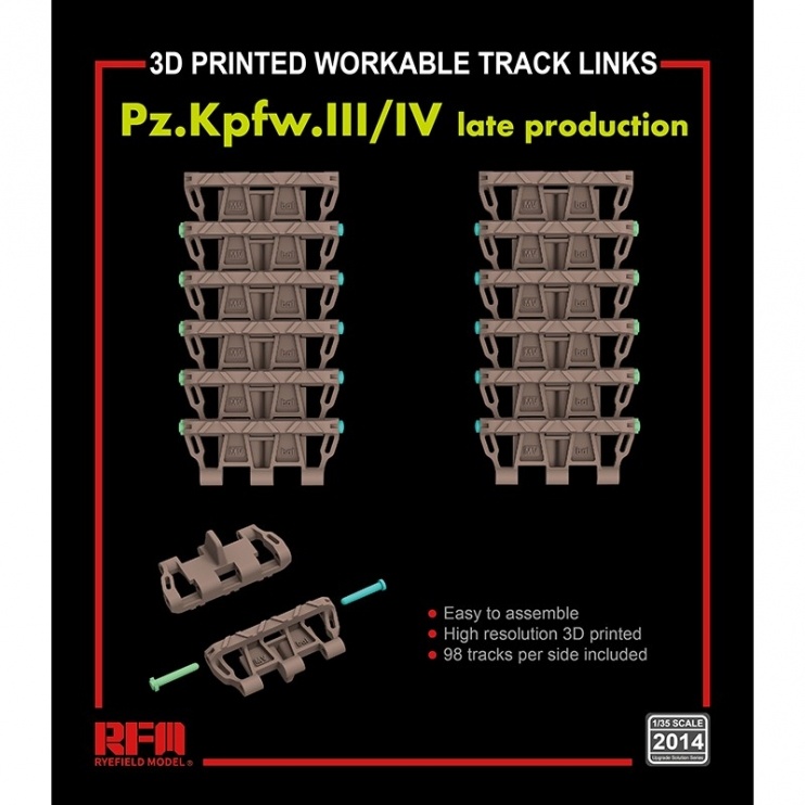 RM-2014 Rye Field Model 1/35 Рабочие траки для Pz. Kpfw. III /IV поздняя версия (3D печать)