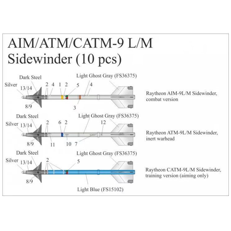 UR7237 UpRise 1/72 Декали для AIM/ATM/CATM-9 L/M Sidewinder (10 pcs)