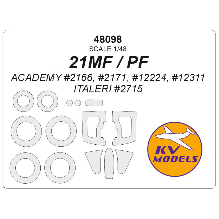 48098 KV Models 1/48 MiGG-21МФ / ПФ (ACADEMY #2166, #2171, #12224, #12311 / ITALERI #2715) + маски на диски и колеса