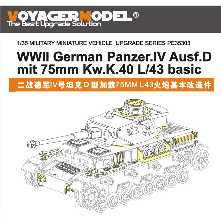 PE35303 Voyager Model 1/35 Базовый набор фототравления для Panzer.IV Ausf.D mit 75mm Kw.K.40 L/43 (DRAGON 6330)