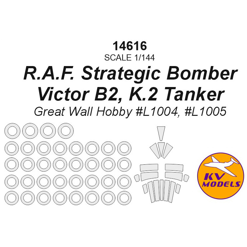 14616 KV Models 1/144 Окрасочная маска для R.A.F. Strategic Bomber Victor B2, K.2 Tanker + маски на колёса