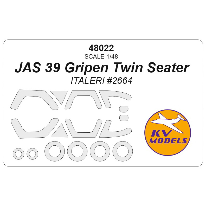 48022 KV Models 1/48 JAS 39 Gripen Twin Seater (ITALERI #2664) + маски на диски и колеса
