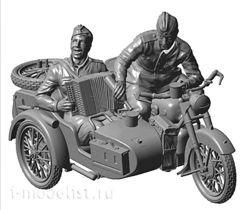 3639 Звезда 1/35 Советский мотоцикл М-72 с коляской и экипажем