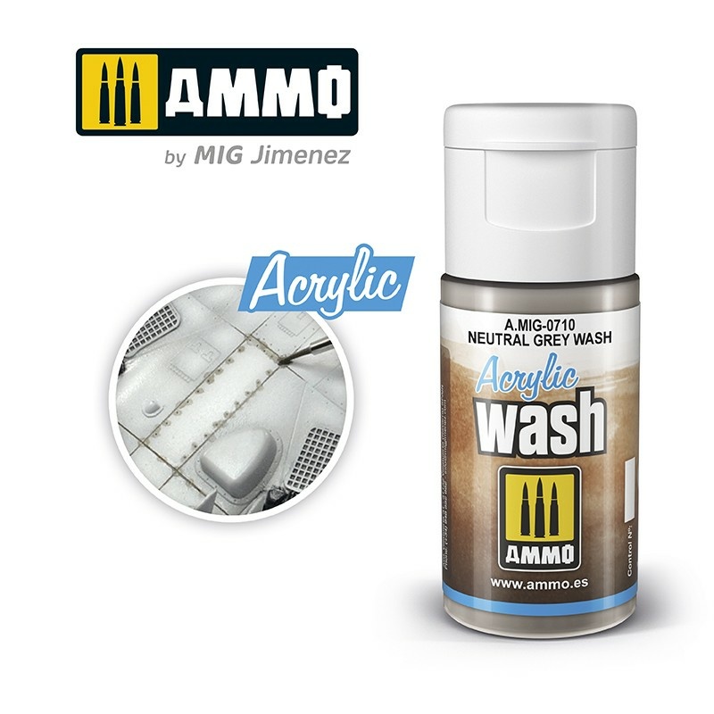 AMIG0710 Ammo Mig Акриловая смывка (Нейтральный серый) 15 мл / ACRYLIC WASH Neutral Grey Wash