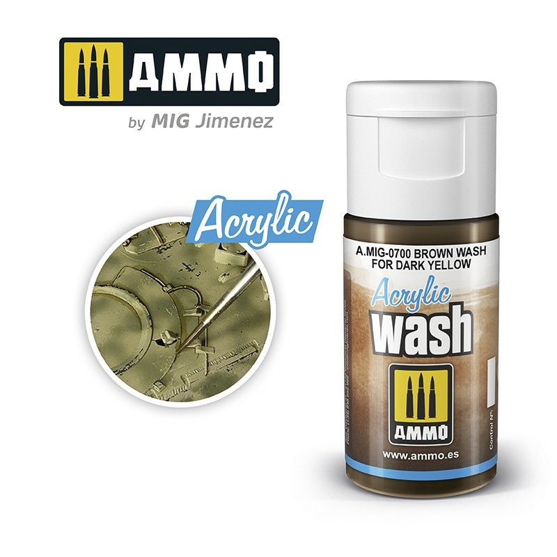 AMIG0700 Ammo Mig Акриловая смывка (Коричневая смывка для темно-желтого) 15 мл / ACRYLIC WASH Brown Wash for Dark Yellow