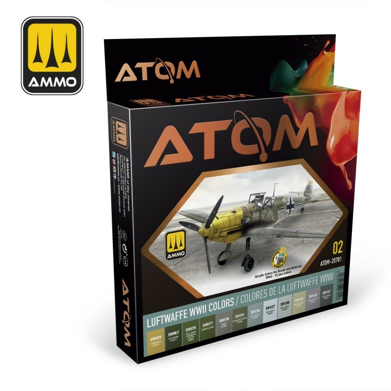 ATOM20701 Ammo Mig Набор ATOM Цвета люфтваффе времен Второй мировой войны / ATOM Luftwaffe WWII Colors Set (12 цветов)	