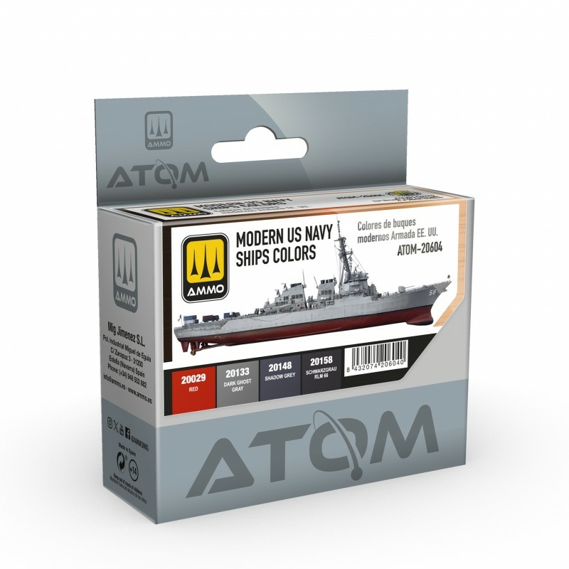 ATOM20604 Ammo Mig Набор красок ATOM Современные корабли ВМС США / Modern US Navy Ships Colors (4 шт.)