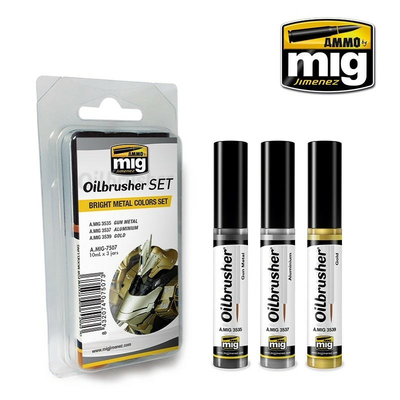 AMIG7507 Ammo Mig Набор масляных красок OILBRUSHER Светлые металлические цвета / Bright Metal Colors OILBRUSHER SET