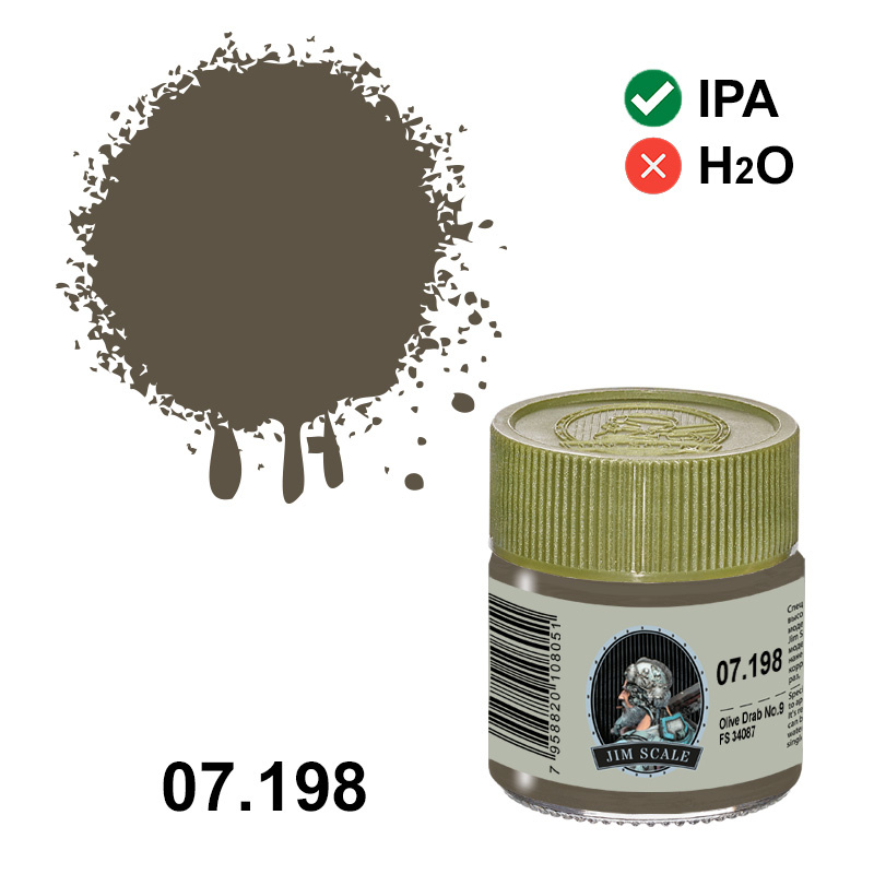 07.198 Jim Scale Краска спиртовая цвет Olive Drab No.9 (FS 34087), 10 мл.