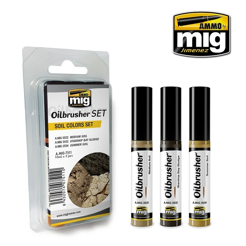 AMIG7511 Ammo Mig Набор масляных красок OILBRUSHER Цвета грунта / Soil Colors OILBRUSHER SET