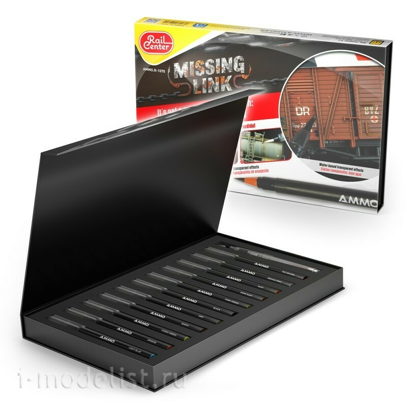 AMMOR1070 Ammo Mig Набор акварельных маркеров-кистей «Недостающее звено» для поездов / Missing Link Trains Set
