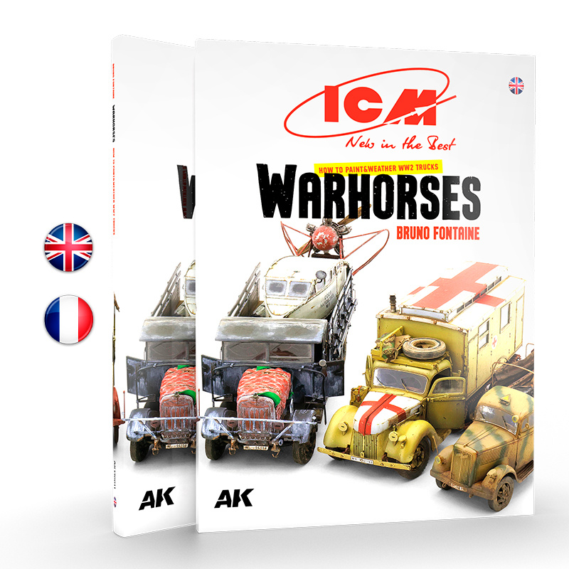 AK130011 AK Interactive Книга ICM Как окрашивать и создавать везеринг боевых машин 2МВ / ICM How To Paint and Weather WW2 Trucks Warhorses