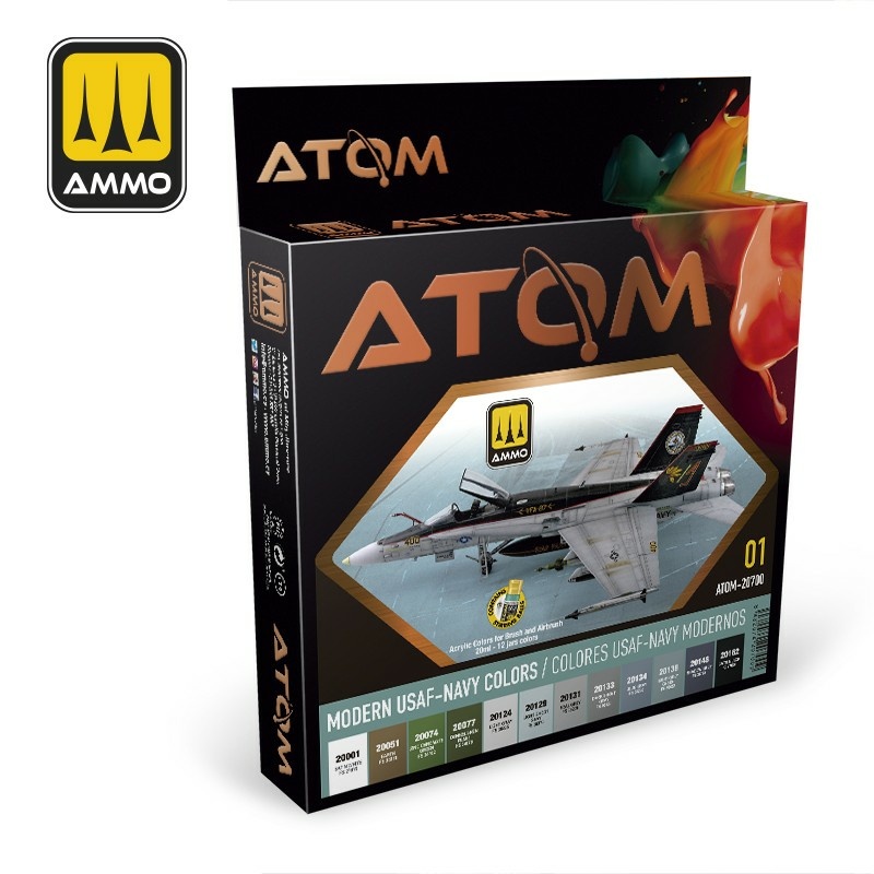 ATOM20700 Ammo Mig Набор ATOM Современные цвета военно-морского флота ВВС США / ATOM Modern USAF-NAVY Colors Set (12 цветов)