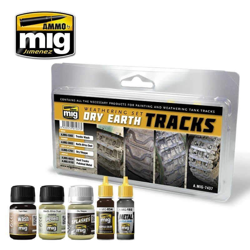 AMIG7437 Ammo Mig Набор для везеринга траков в сухой грязи / Dry Earth Tracks Weathering Set