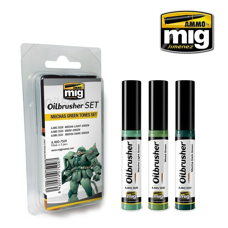 AMIG7509 Ammo Mig Набор масляных красок OILBRUSHER Меха в зеленых тонах / Mechas Green Tones OILBRUSHER SET