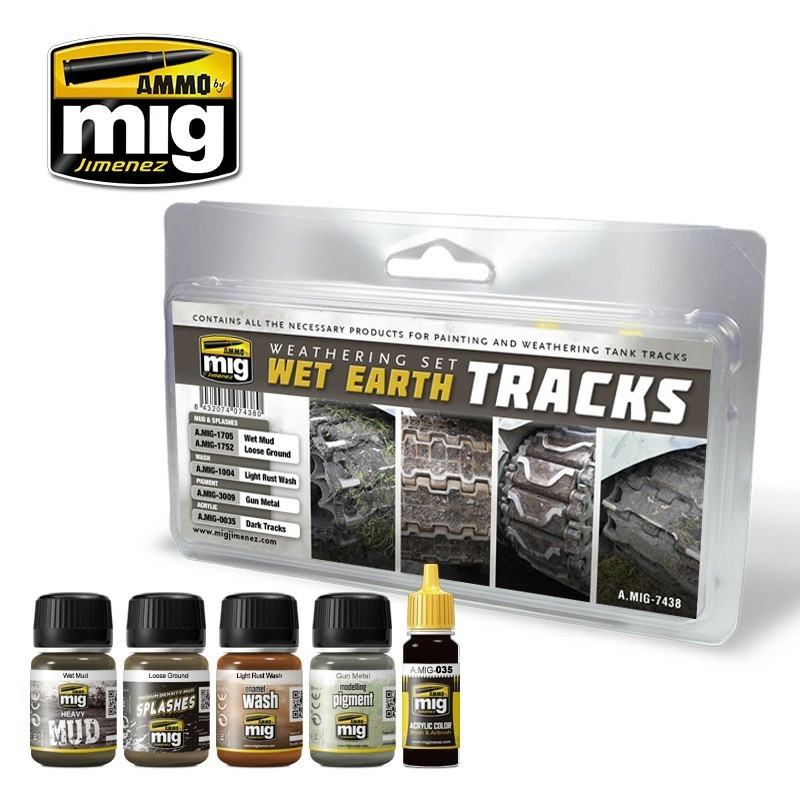 AMIG7438 Ammo Mig Набор для везеринга траков во влажной грязи / Wet Earth Tracks Weathering Set