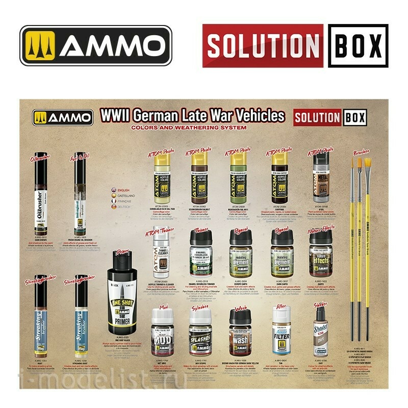 AMIG7729 Ammo Mig Набор красок SOLUTION BOX 23 – Немецкая техника времен Второй мировой войны. Цвета и система везеринга / WWII German Late War Vehicles. Colors and Weathering System