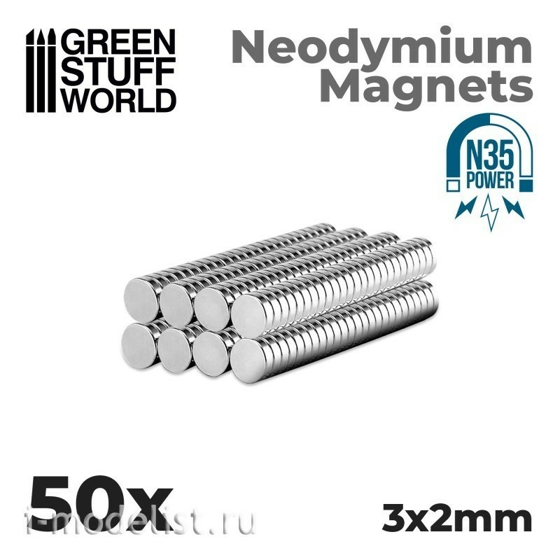 9053 Green Stuff World Неодимовые магниты 3 x 2 мм (50 шт.) (N35) / Neodymium Magnets 3x2mm - 50 units (N35)