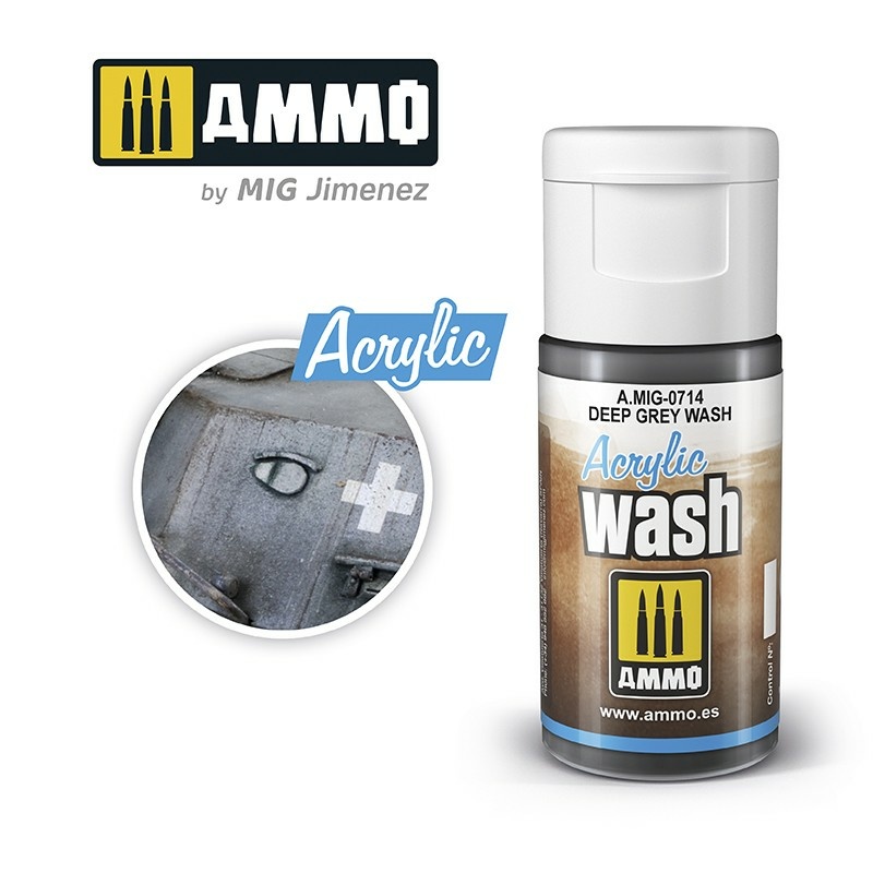 AMIG0714 Ammo Mig Акриловая смывка (Глубокий серый) 15 мл  / ACRYLIC WASH Deep Grey Wash