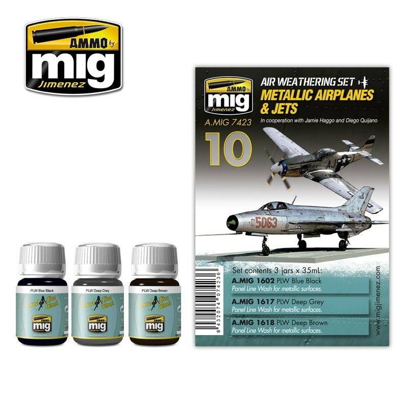 AMIG7423 Ammo Mig Набор смывок Металлические и реактивные самолёты / Metallic Airplanes & Jets