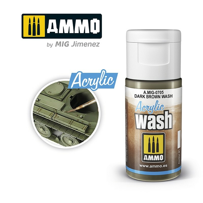 AMIG0705 Ammo Mig Акриловая смывка (Темно-коричневый) 15 мл / ACRYLIC WASH Dark Brown Wash