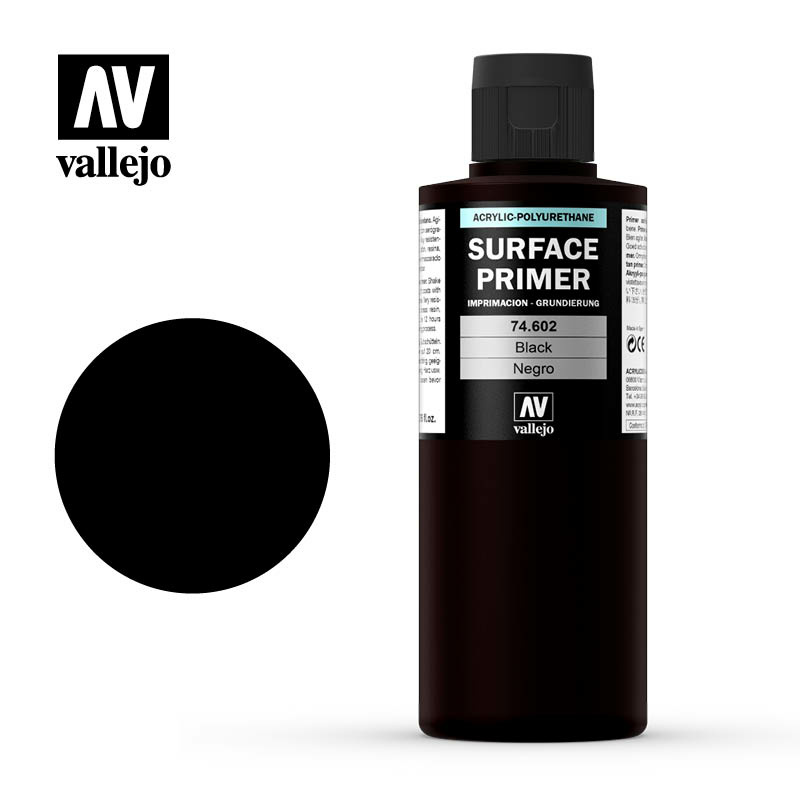 74602 Vallejo Акриловый грунт - полиуретановый / Чёрный, 200 мл