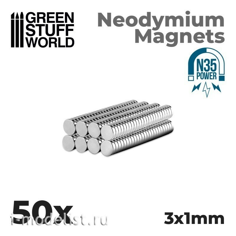 9052 Green Stuff World Неодимовые магниты 3 x 1 мм (50 шт.) (N35) / Neodymium Magnets 3x1mm - 50 units (N35)