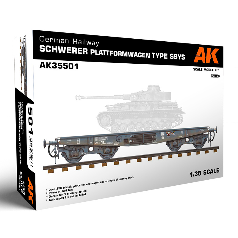 AK35501 AK Interactive 1/35 Немецкий железнодорожный вагон с тяжёлой платформой типа SSYS