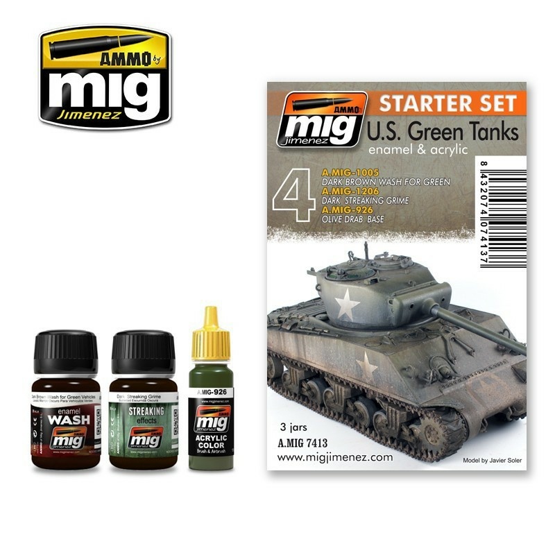 AMIG7413 Ammo Mig Набор для окраски Американской бронетехники / US Green Tanks Starter Set