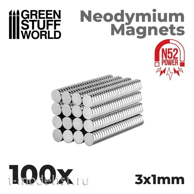 9263 Green Stuff World Неодимовые магниты 3 x 1 мм (100 шт.) (N52) / Neodymium Magnets 3x1mm - 100 units (N52)