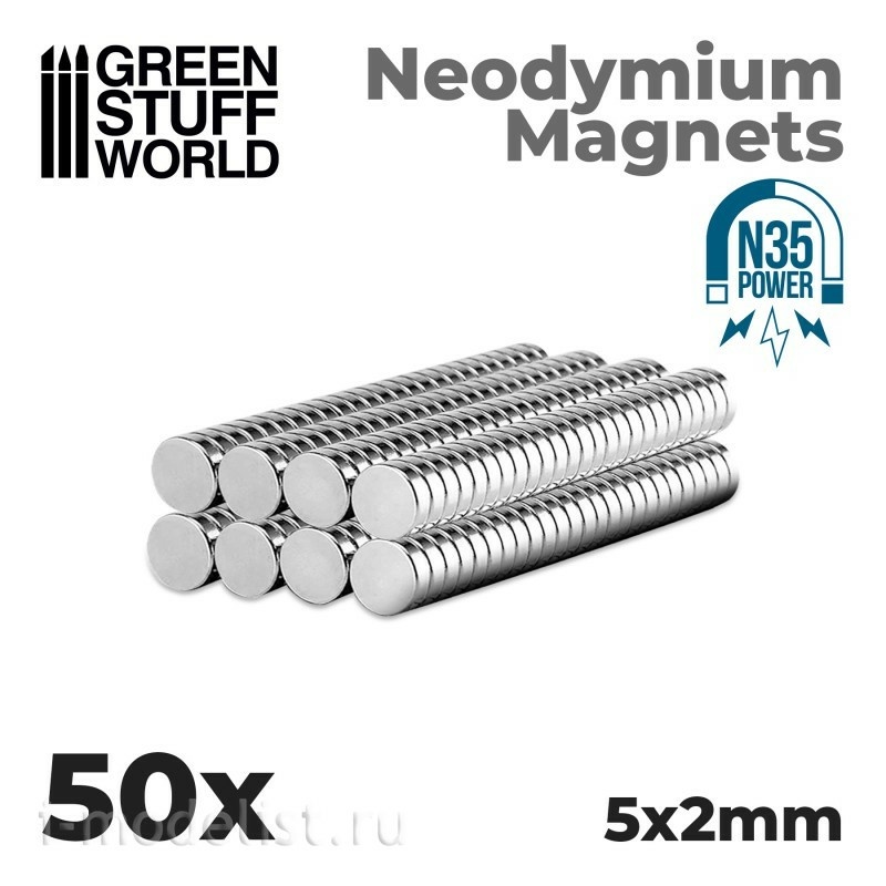 9054 Green Stuff World Неодимовые магниты 5 x 2 мм (50 шт.) (N35) / Neodymium Magnets 5x2mm - 50 units (N35)