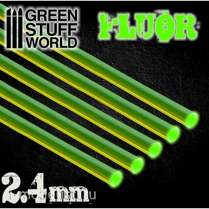 9252 Green Stuff World Акриловые круглые стержни, 2,4 мм - Флуоресцентный ЗЕЛЁНЫЙ / Acrylic Rods - Round 2.4 mm Fluor GREEN