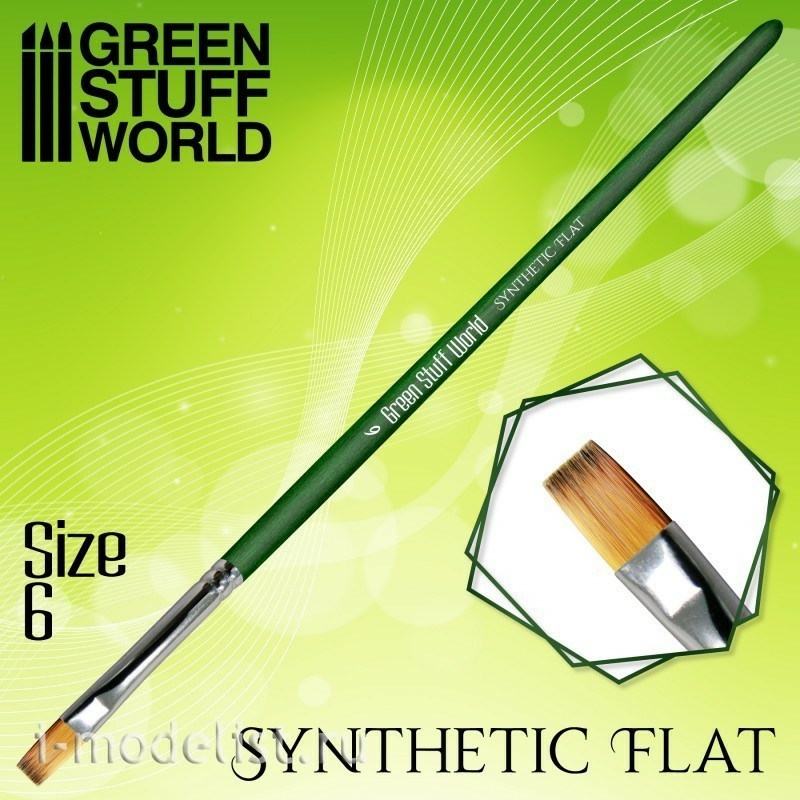 2456 Green Stuff World Кисть Плоская Синтетическая Размер 6 / GREEN SERIES Flat Synthetic Brush Size 6