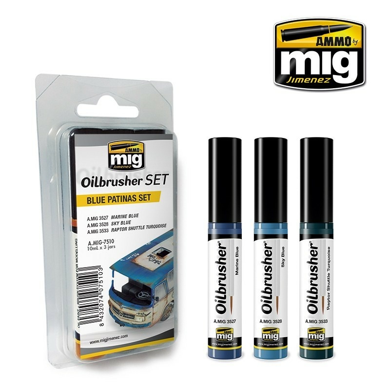 AMIG7510 Ammo Mig Набор масляных красок OILBRUSHER Голубая патина / Blue Patinas OILBRUSHER SET