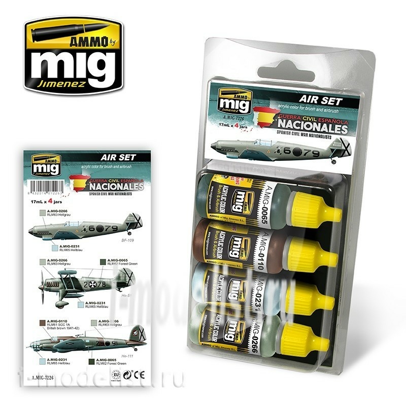 AMIG7226 Ammo Mig SPANISH CIVIL WAR - NATIONALISTS AIRCRAFTS SET / Набор акриловых красок ГРАЖДАНСКАЯ ВОЙНА В ИСПАНИИ - АВИАЦИЯ НАЦИОНАЛИСТОВ