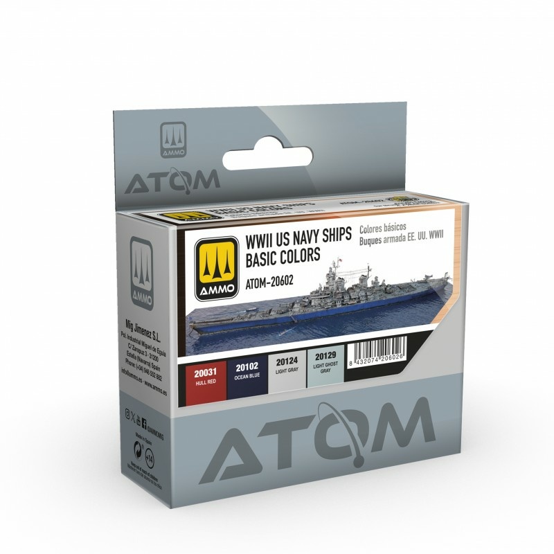 ATOM20602 Ammo Mig Набор красок ATOM Основные цвета кораблей ВМС США времён 2МВ / WWII US Navy Ships Basic Colors (4 шт.)