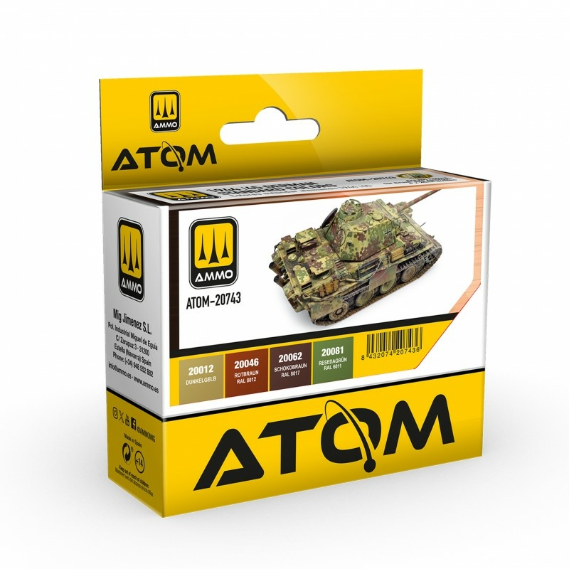 ATOM20743 Ammo Mig Набор красок ATOM 1944-45 Немецкие стандартные цвета / 1944-45 German Standard Colors Set (4 шт.)