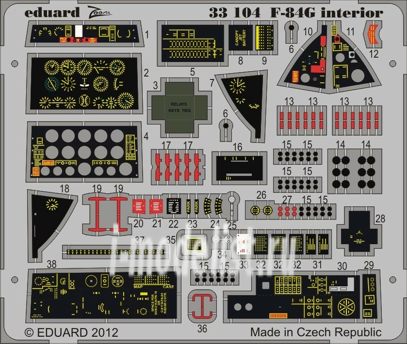 33104 Eduard 1/32 Цветное Фототравление для F-84G Interior S.A.  1/32