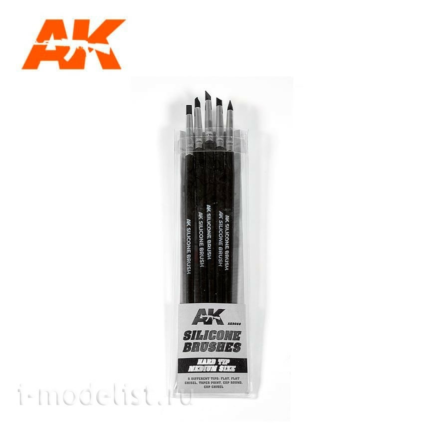AK9088 AK Interactive Силиконовые кисти среднего размера, твёрдый наконечник (5 шт.)